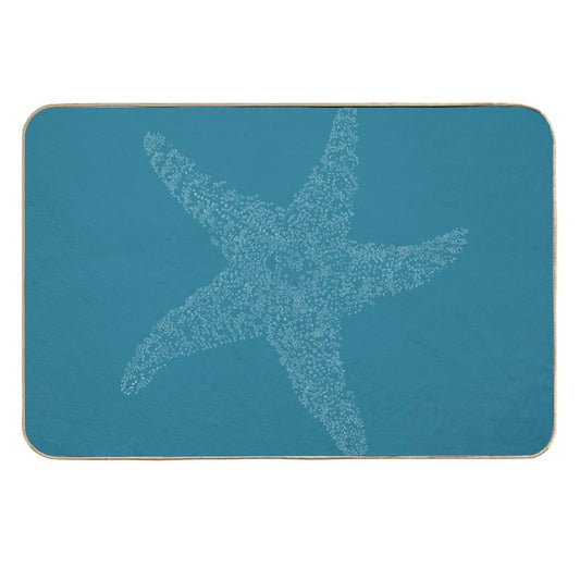 Starfish Bliss - White on Dark Teal  Non-Slip Bath Mat