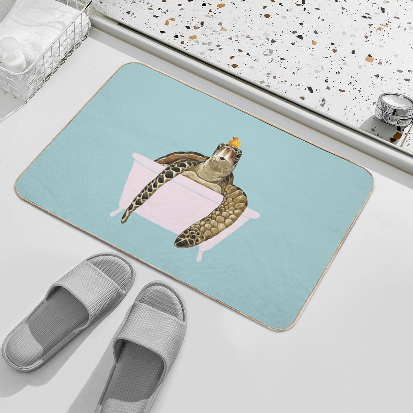 Sea Turtle in Bathtub  Eco-Friendly Bath Mat