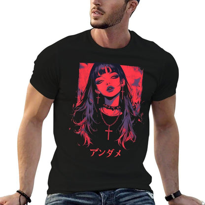 Gothic Anime Demon Waifu Cute Japan Manga Vaporware Retro  Cotton T-Shirt
