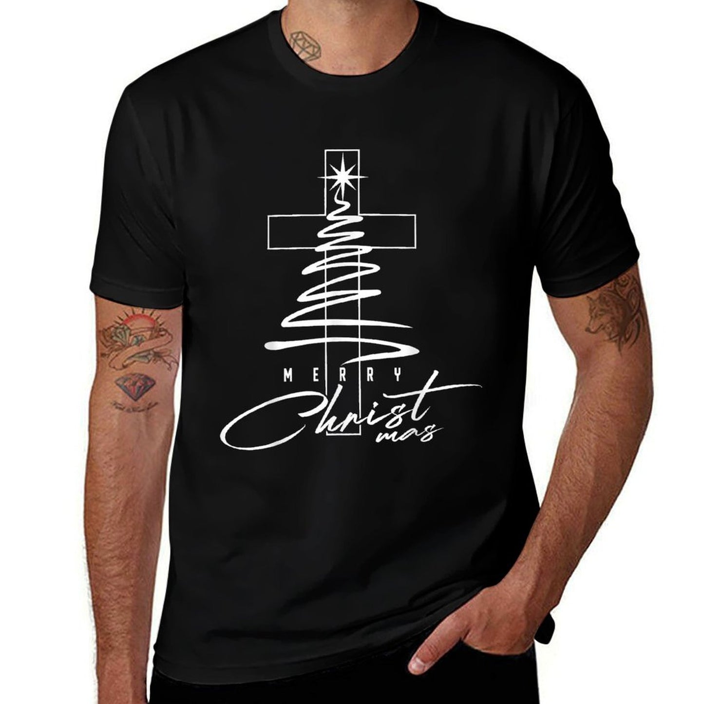 Jesus Christian Cross Merry Christmas Pajamas Family Holiday  Wrinkle-resistant T-Shirt