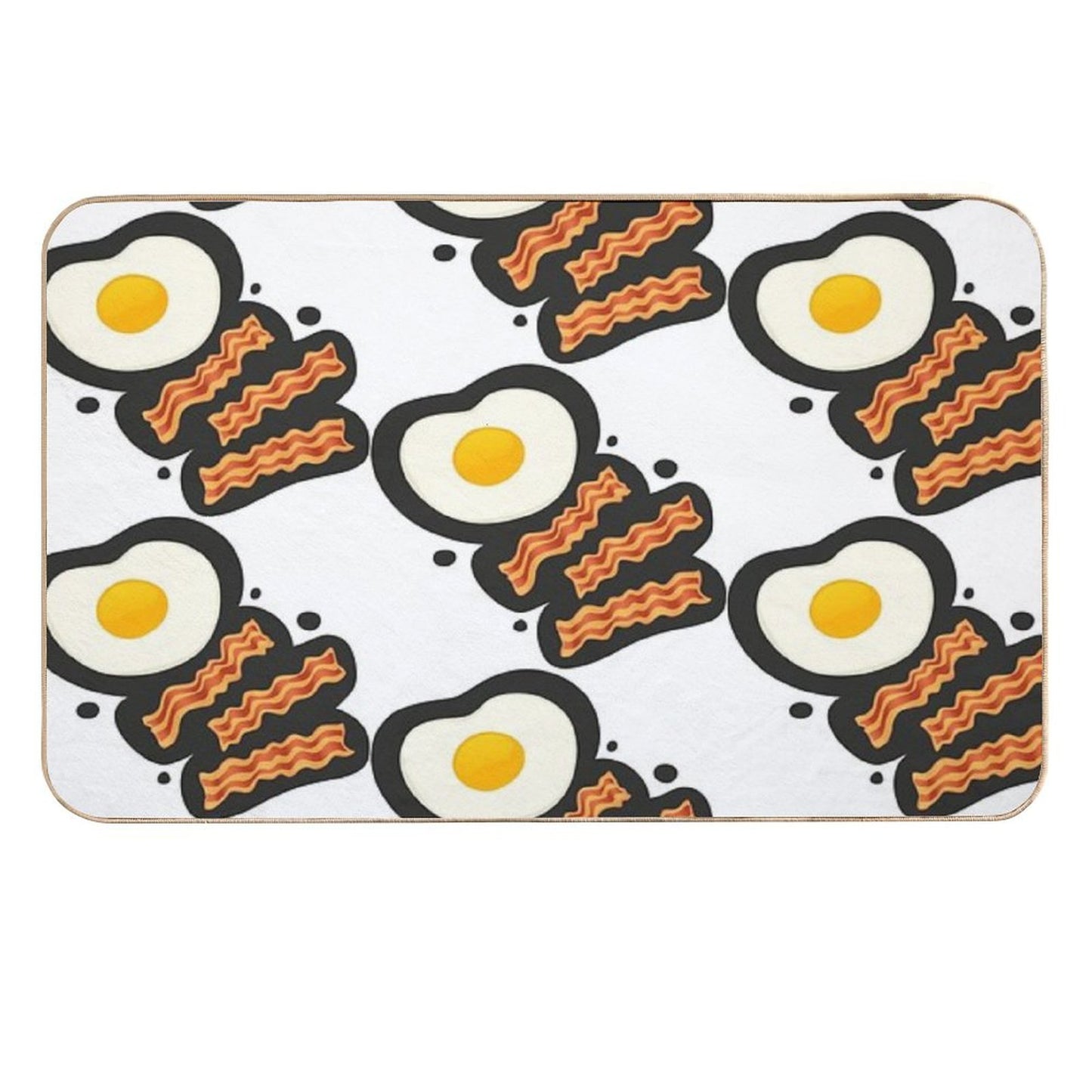 Breakfast With Bacon And Eggs Seamless Vector Pattern Dark  Absorbent Bath Mat