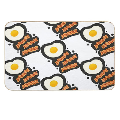 Breakfast With Bacon And Eggs Seamless Vector Pattern Dark  Absorbent Bath Mat