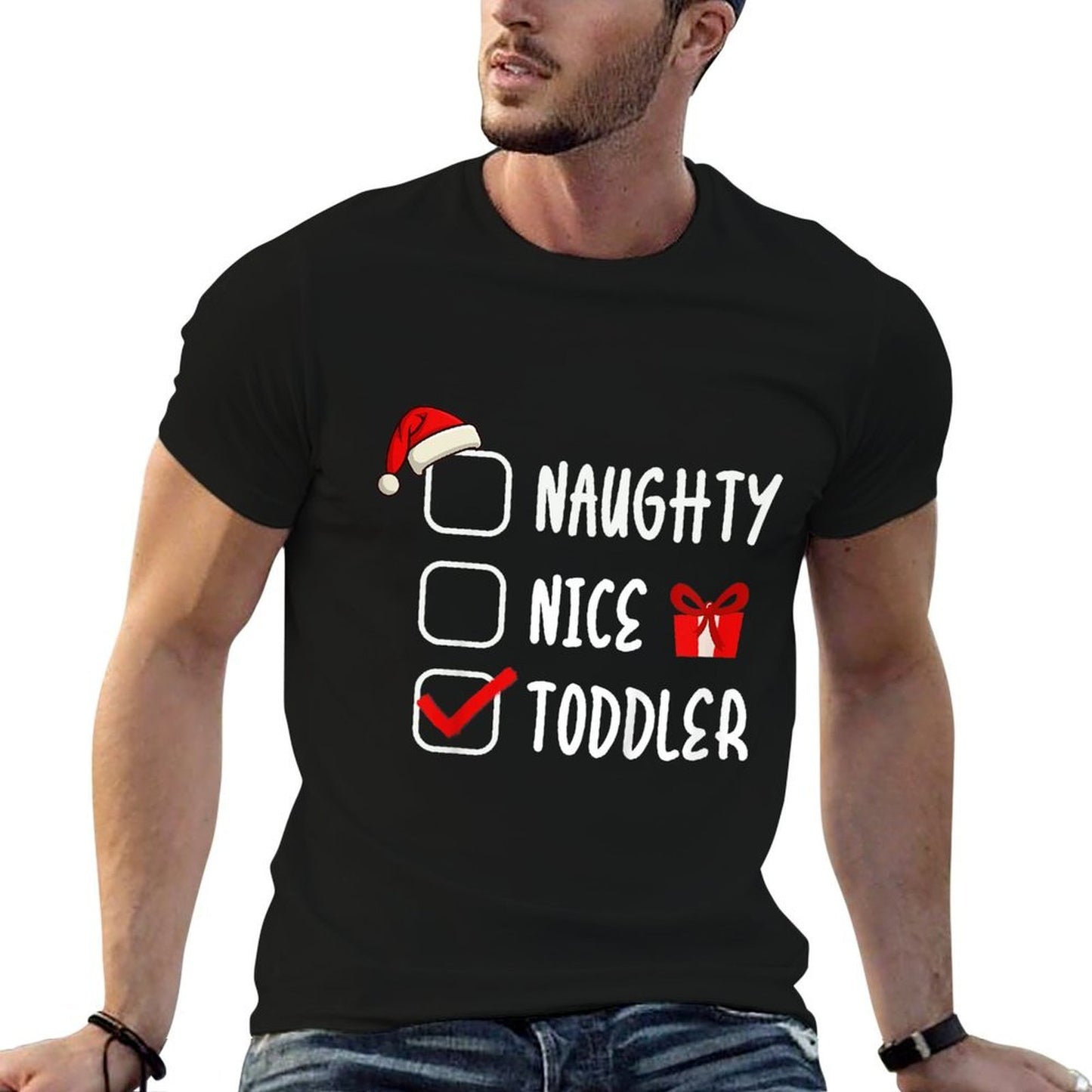 Kids Christmas Costume NAUGHTY NICE TODDLER Funny Christmas  Slim-fit Cut T-Shirt