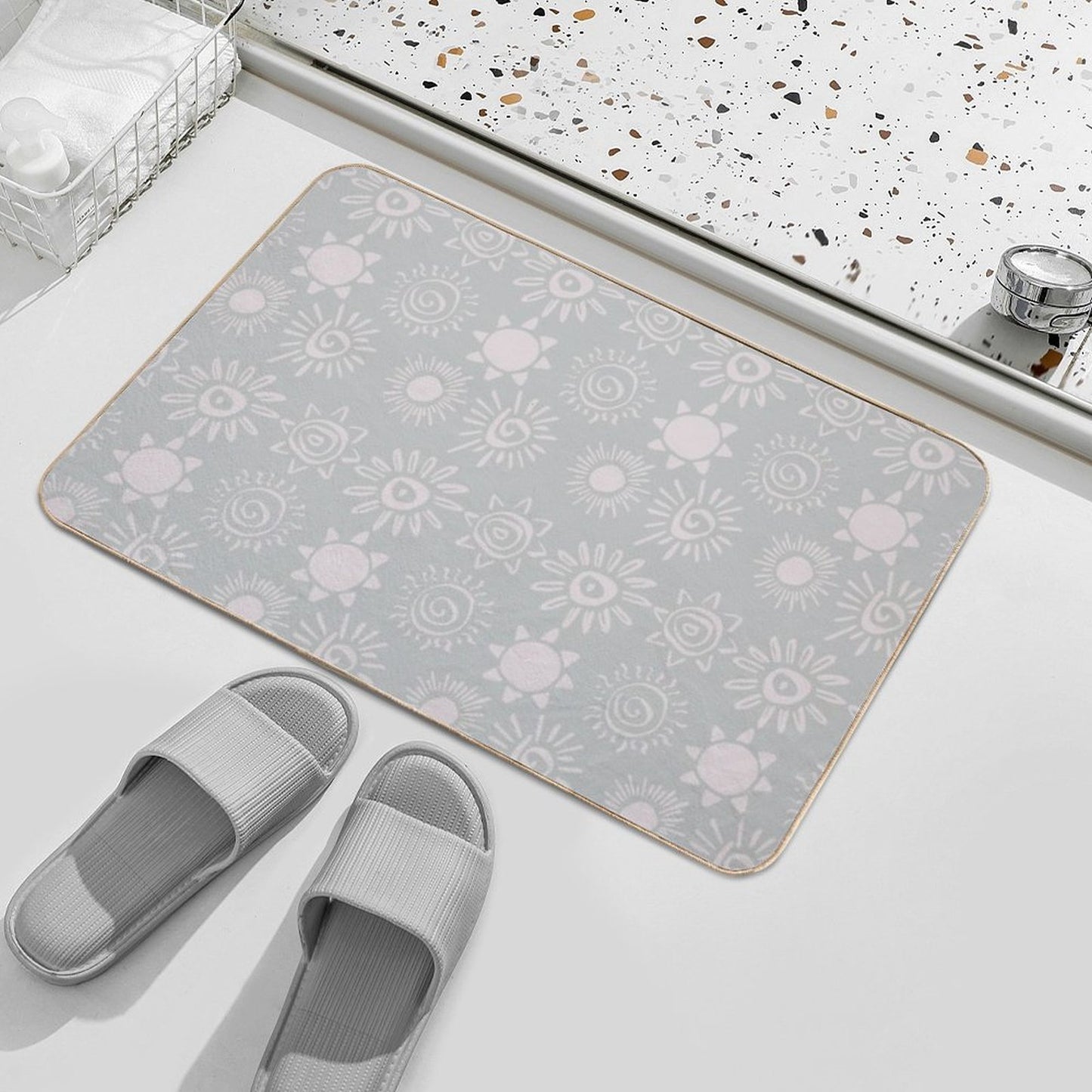 Magical Sun Bohemian Dreamy Aesthetic In Muted Colors Grayish Blue  Stain-Proof Bath Mat