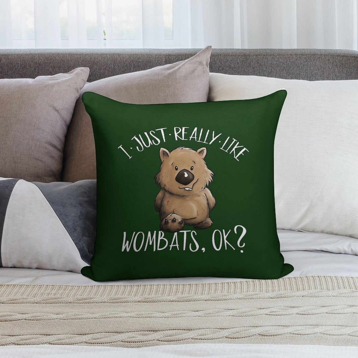 I Just Really Like Wombats OK Cute Marsupial Wombat Soft Decorative Cover Throw Pillow
