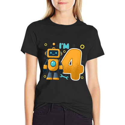 Kids I'm 4 Kids Four Years Old Robotics Robot 4th Birthday Party  Breathable T-Shirt
