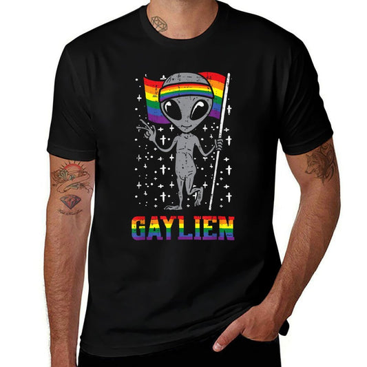 Gaylien Rainbow Gay Alien Funny ET Space LGBTQ Pride  Easy-care T-Shirt