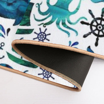 Watercolor Ocean Nautical Whale Octopus  Slip-Resistant Bath Mat