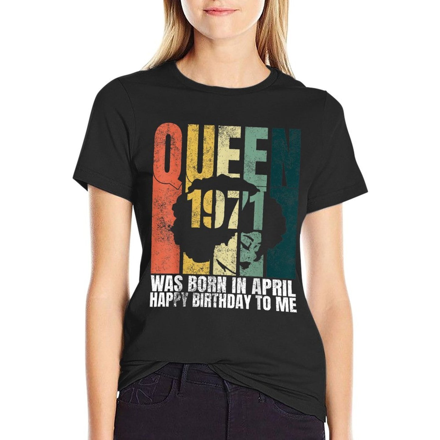 Queen Was Born in April 1971 Bday Gifts 50th Birthday  Rolled Sleeves T-Shirt