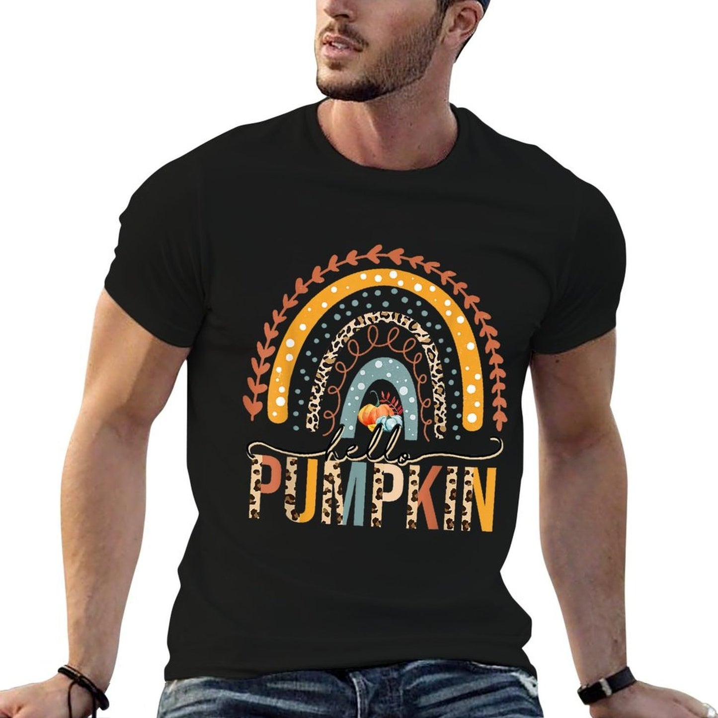 Hello Pumpkin Leopard Rainbow Autumn Season Fall Vibes Women  Odor-resistant T-Shirt