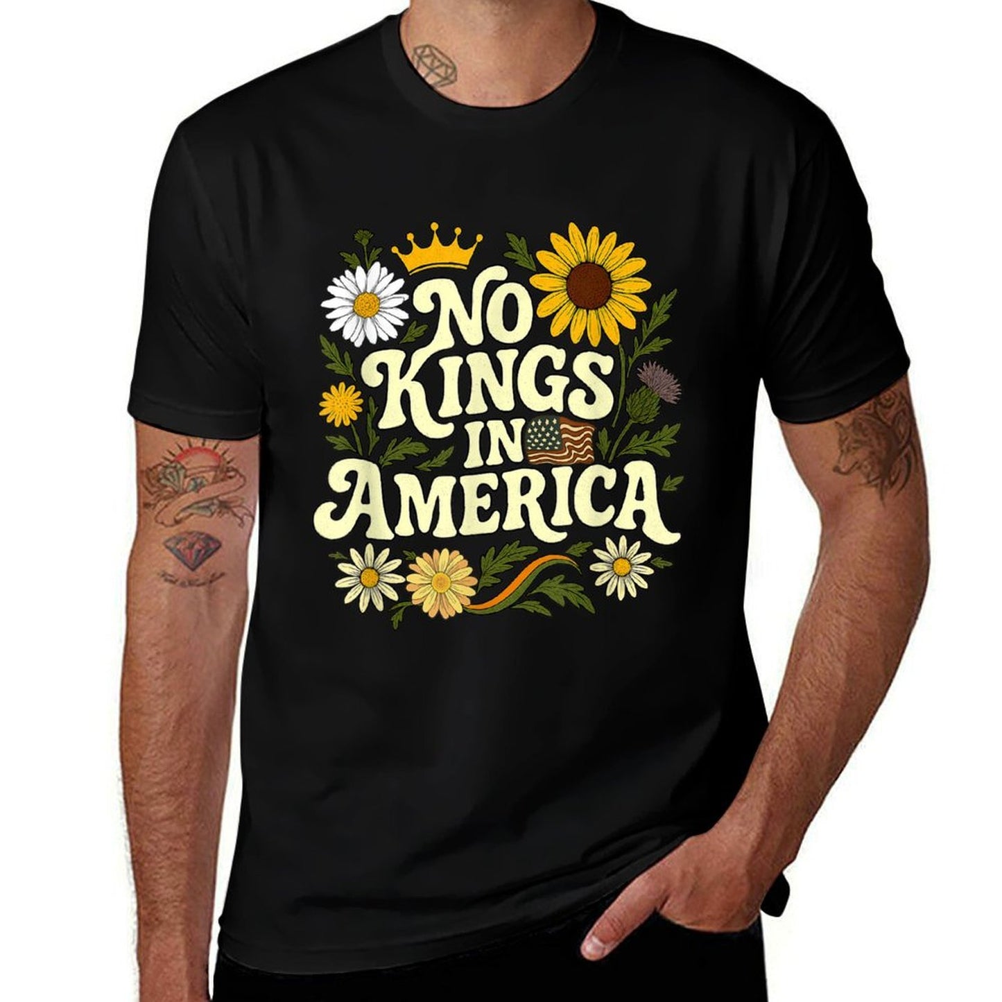 No King In American Retro Floral 70s Democracy Women  Stretchy T-Shirt