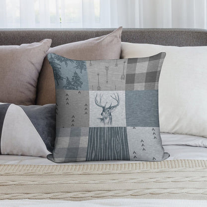 Deer Patchwork - Rustic Blue And Grey Soft Ultra-Soft Texture Throw Pillow