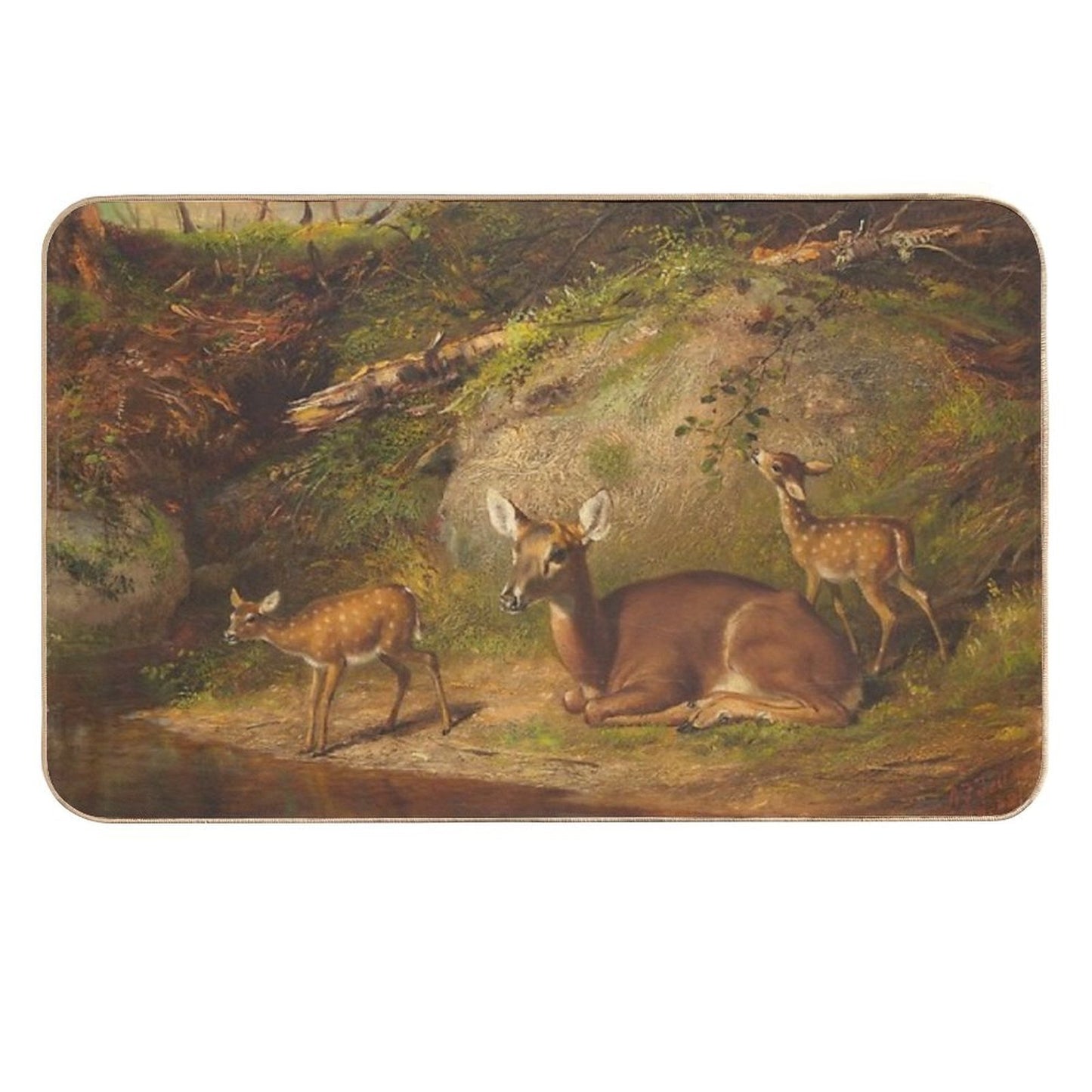 Arthur Fitzwilliam Tait - Doe And Two Fawns  Long-Lasting Bath Mat