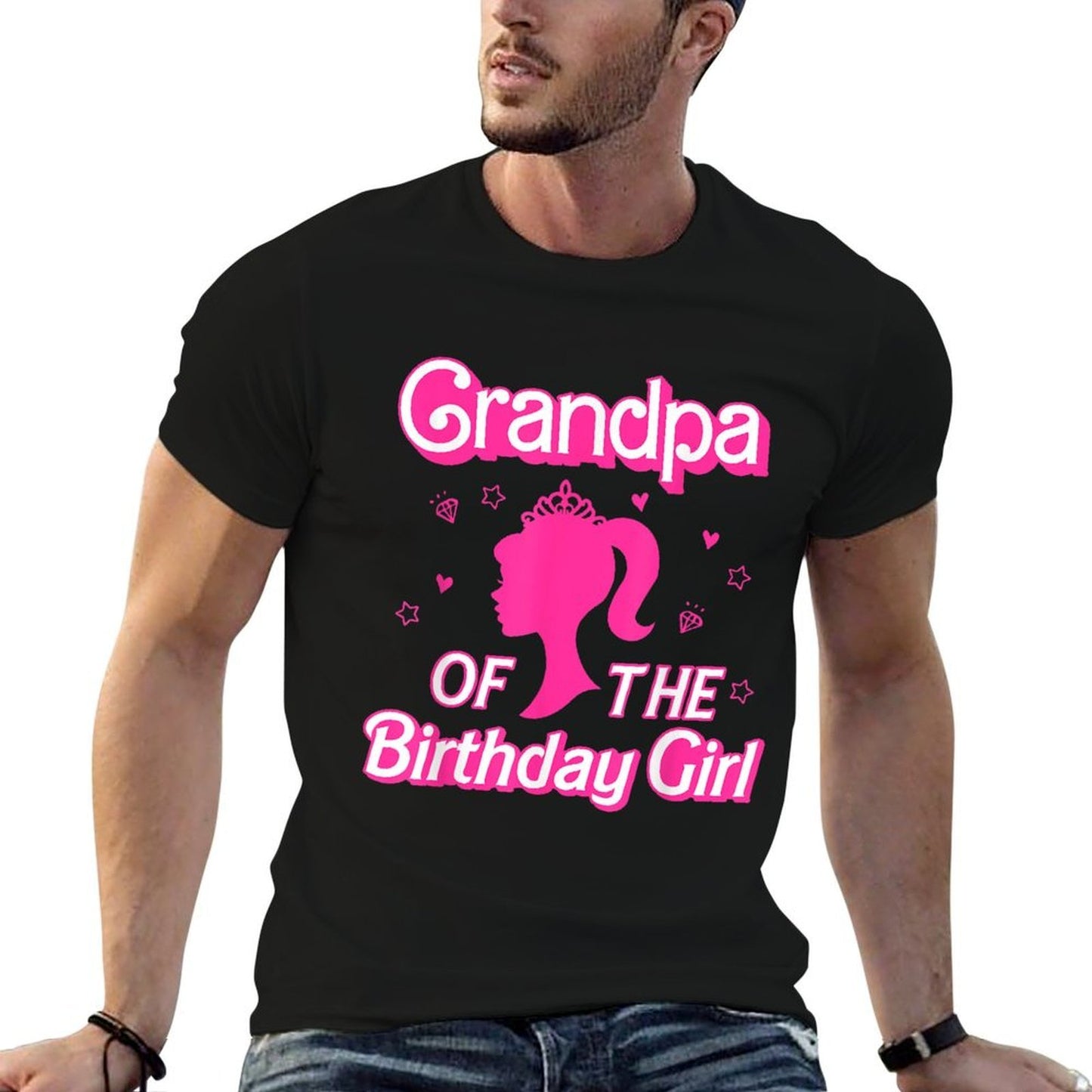 Grandpa of The Birthday Girl Fashion Doll Family Matching  Ribbed Collar T-Shirt
