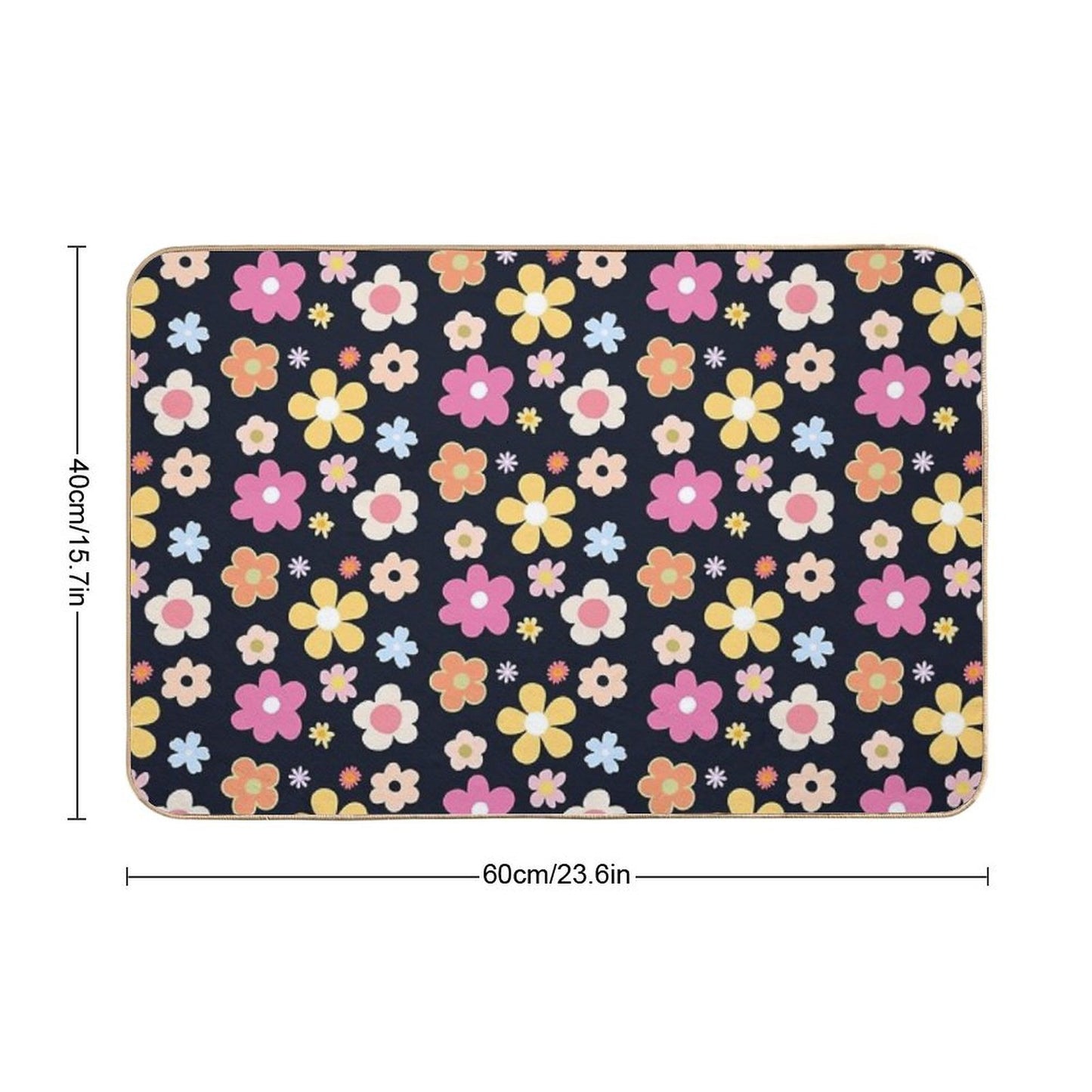 Cute Flower Dark Blue Theme  Odorless Bath Mat