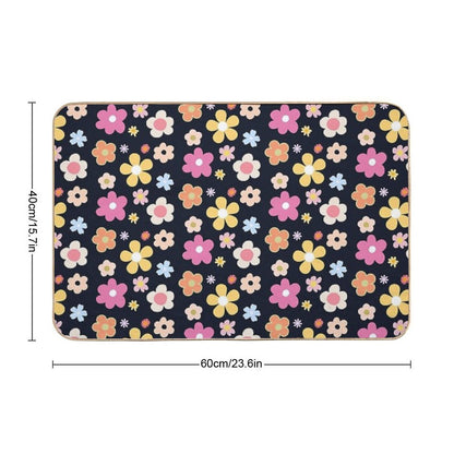 Cute Flower Dark Blue Theme  Odorless Bath Mat