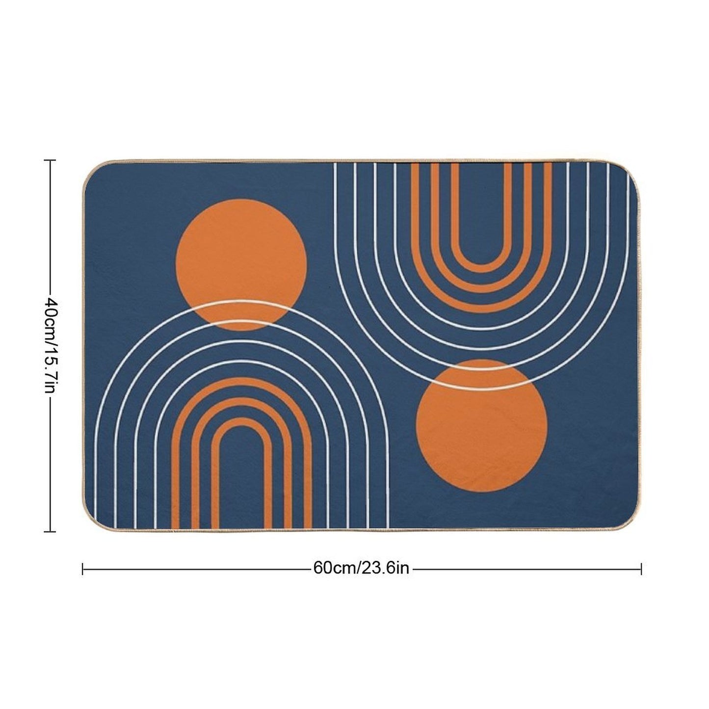 Mid Century Modern Geometric 111 in Navy Blue And Vintage Orange (Rainbow And Sun Abstraction)  Rapid-Drying Bath Mat