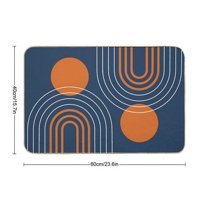 Mid Century Modern Geometric 111 in Navy Blue And Vintage Orange (Rainbow And Sun Abstraction)  Rapid-Drying Bath Mat
