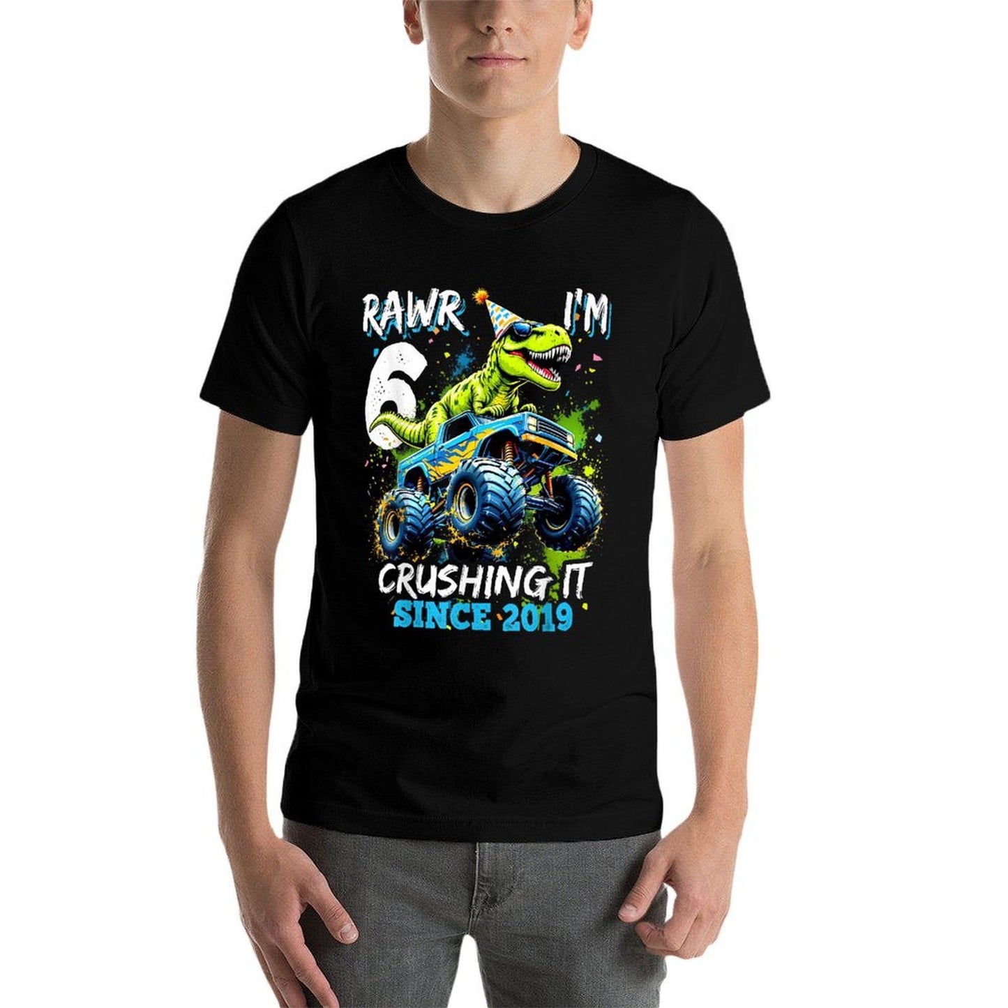 6th Birthday Monster Truck Dinosaur Party Boys Rawr I'm 6  Versatile T-Shirt