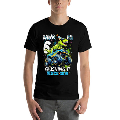6th Birthday Monster Truck Dinosaur Party Boys Rawr I'm 6  Versatile T-Shirt