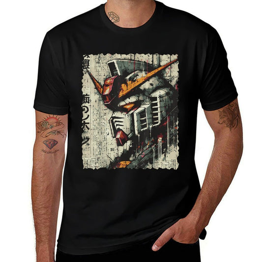 Japanese Mecha Robot Head Vintage Anime Art Men Boys Kids  High-quality Stitching T-Shirt