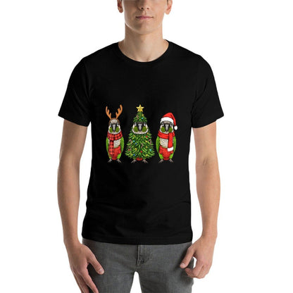 Retro Christmas Green Cheek Conure Parrot Santa Reindeer Comfortable T-Shirt
