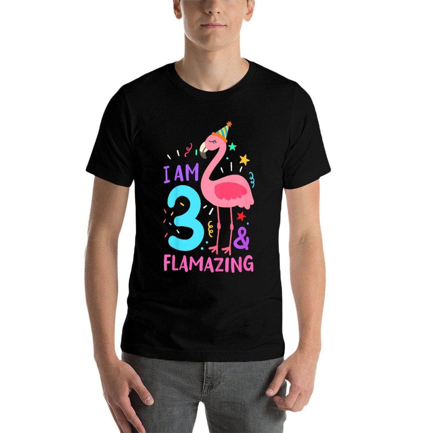 Kids 3rd Birthday Flamingo Three Years Old  Summer-ready Fabric T-Shirt