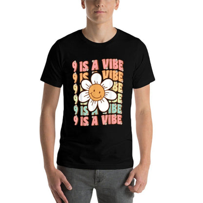 Nine Is A Vibe Cute Groovy 9th Birthday Party Daisy Flower  Easy-care T-Shirt