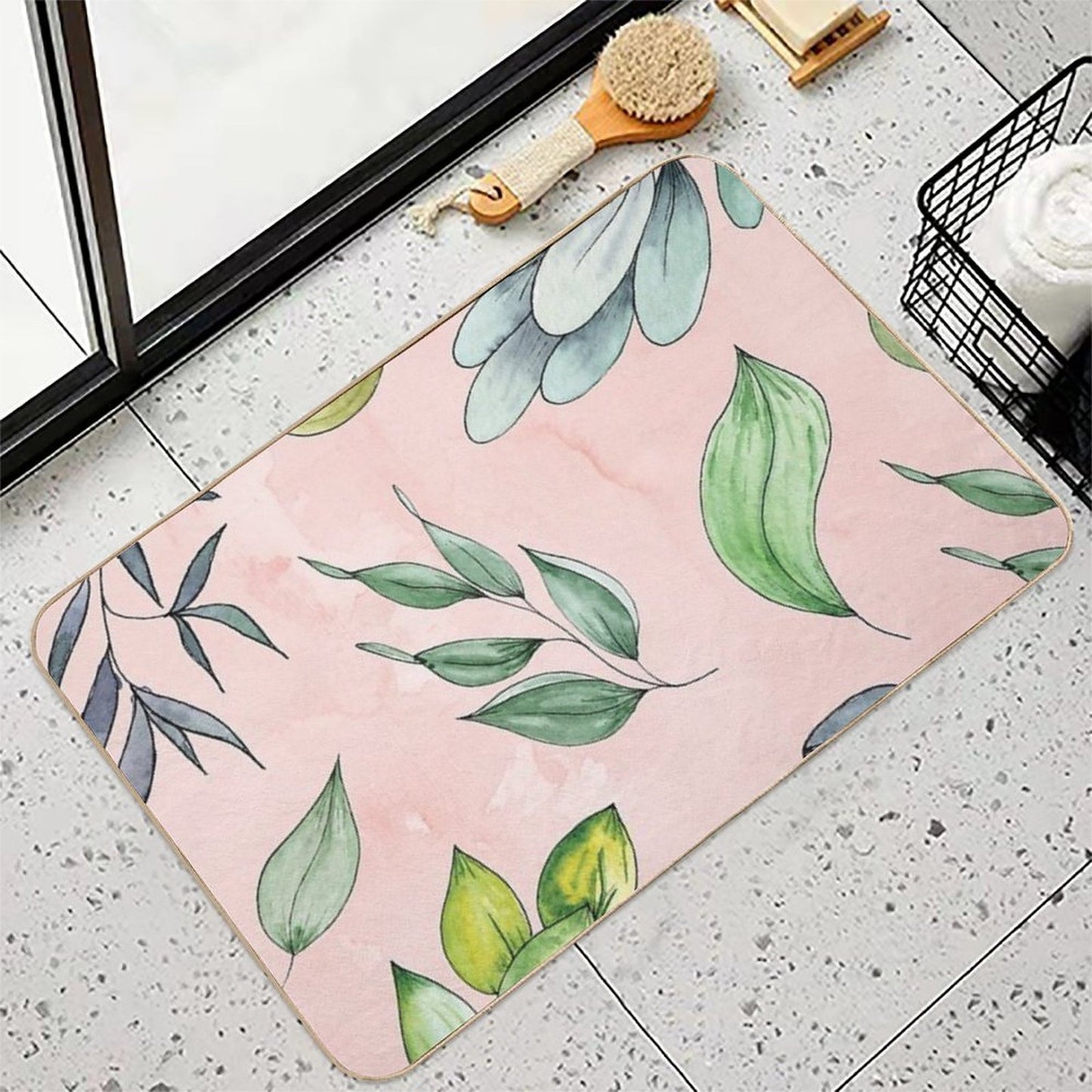 Cheerful Watercolour Leaf Minimalistic Pattern  Anti-Trip Bath Mat