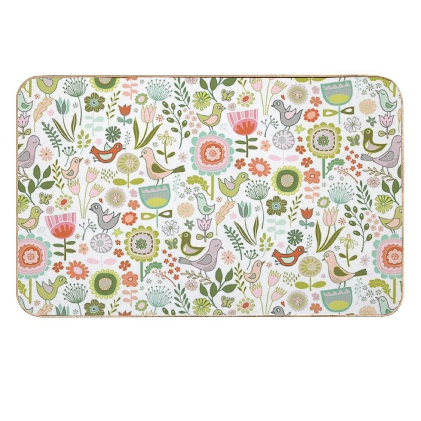 Birds And Blooms - Springtime - Pretty Floral Bird Pattern by Cecca Designs  Stain-Proof Bath Mat