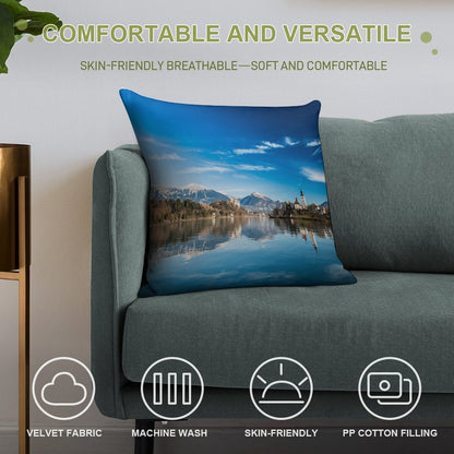 Morning at The Lake of Bled Soft Ultra-Soft Texture Throw Pillow