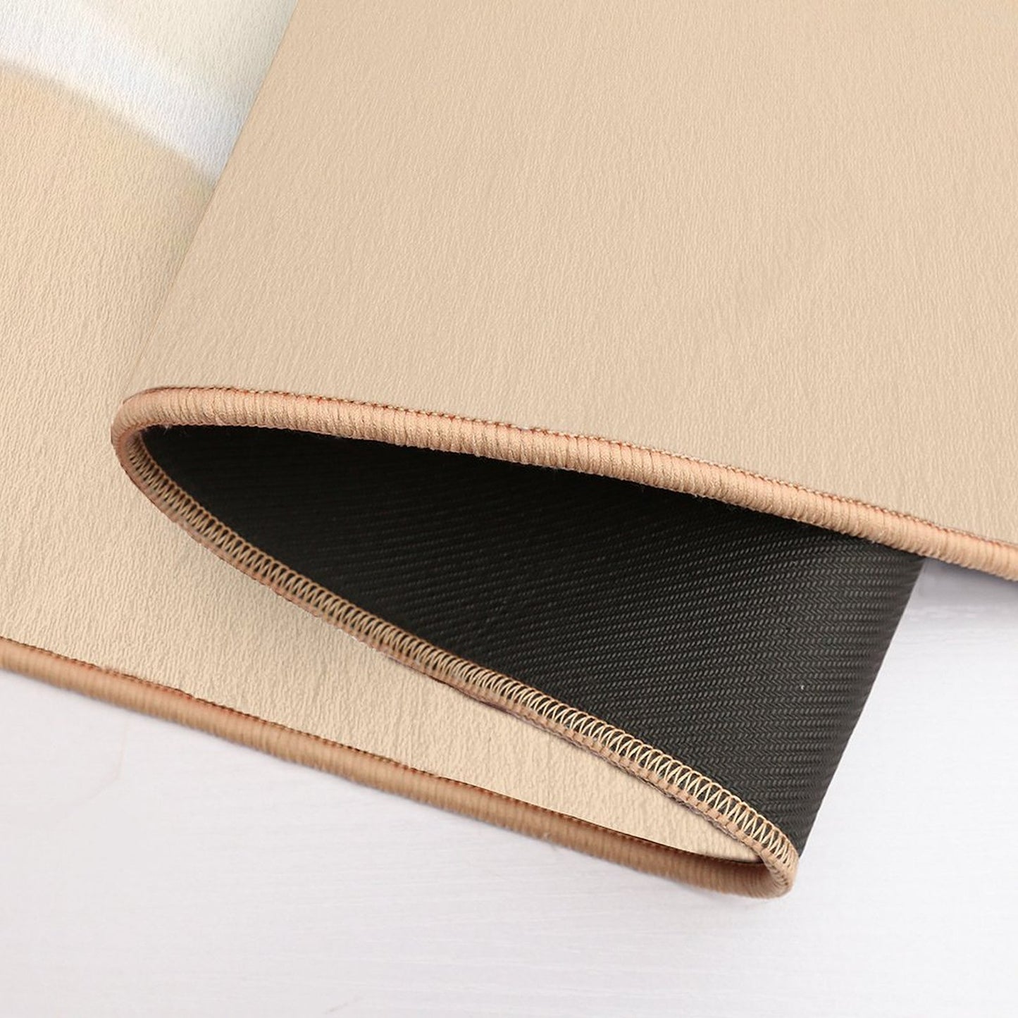 A Design of A Pattern Where Waves Meet The Sandy Shore, Incorporating Beige And Blue Tone.  Odorless Bath Mat