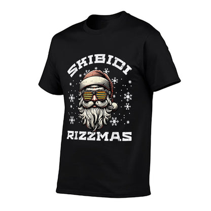 Christmas Skibidi Rizzmas Santa Sunglasses Xmas Men Women  Polyester Blend T-Shirt