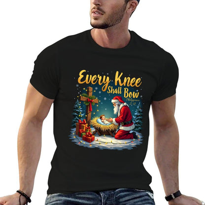 Christmas Nativity Scene Xmas Every Knee Shall Bow Santa Sweatshirt  Trendy Pattern T-Shirt