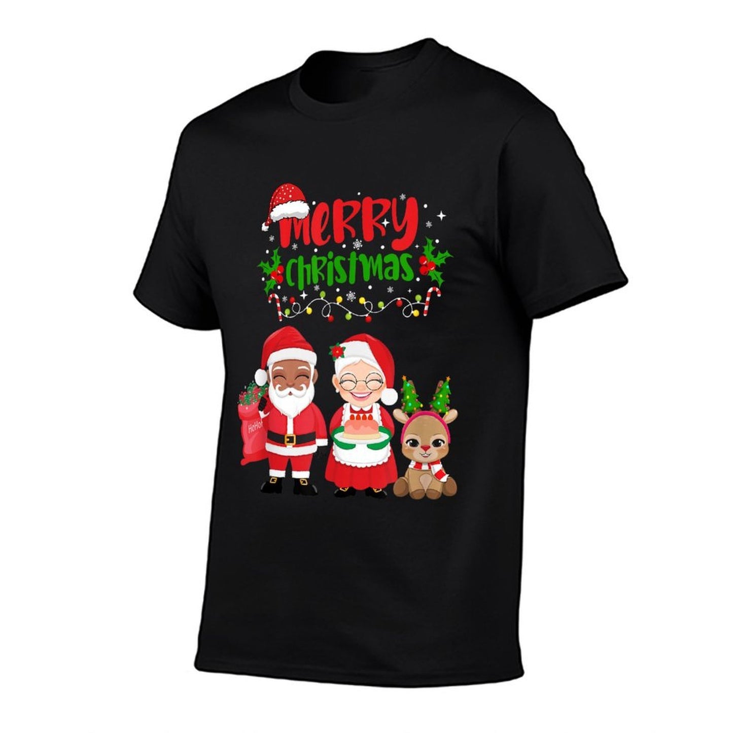 Cute Melanin Santa  Mrs Claus Interracial Family Christmas  Eco-friendly Material T-Shirt