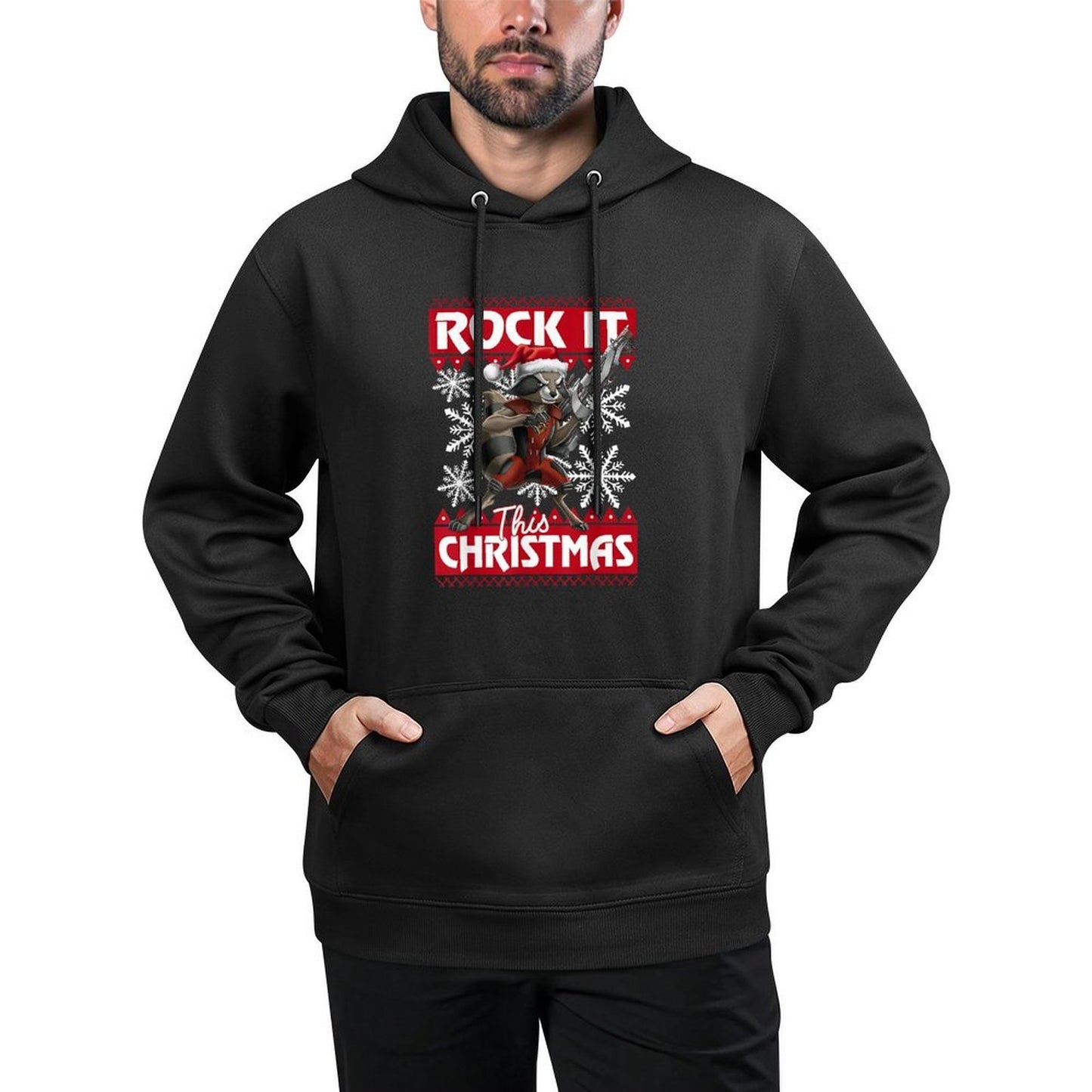 Marvel Guardians Of The Galaxy Rocket Rock It This Christmas Cotton-Polyester Blend Hoodie