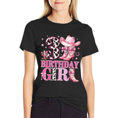 Kids 3rd Birthday Girl Rodeo Western Cowgirl Birthday Party  Ribbed Collar T-Shirt