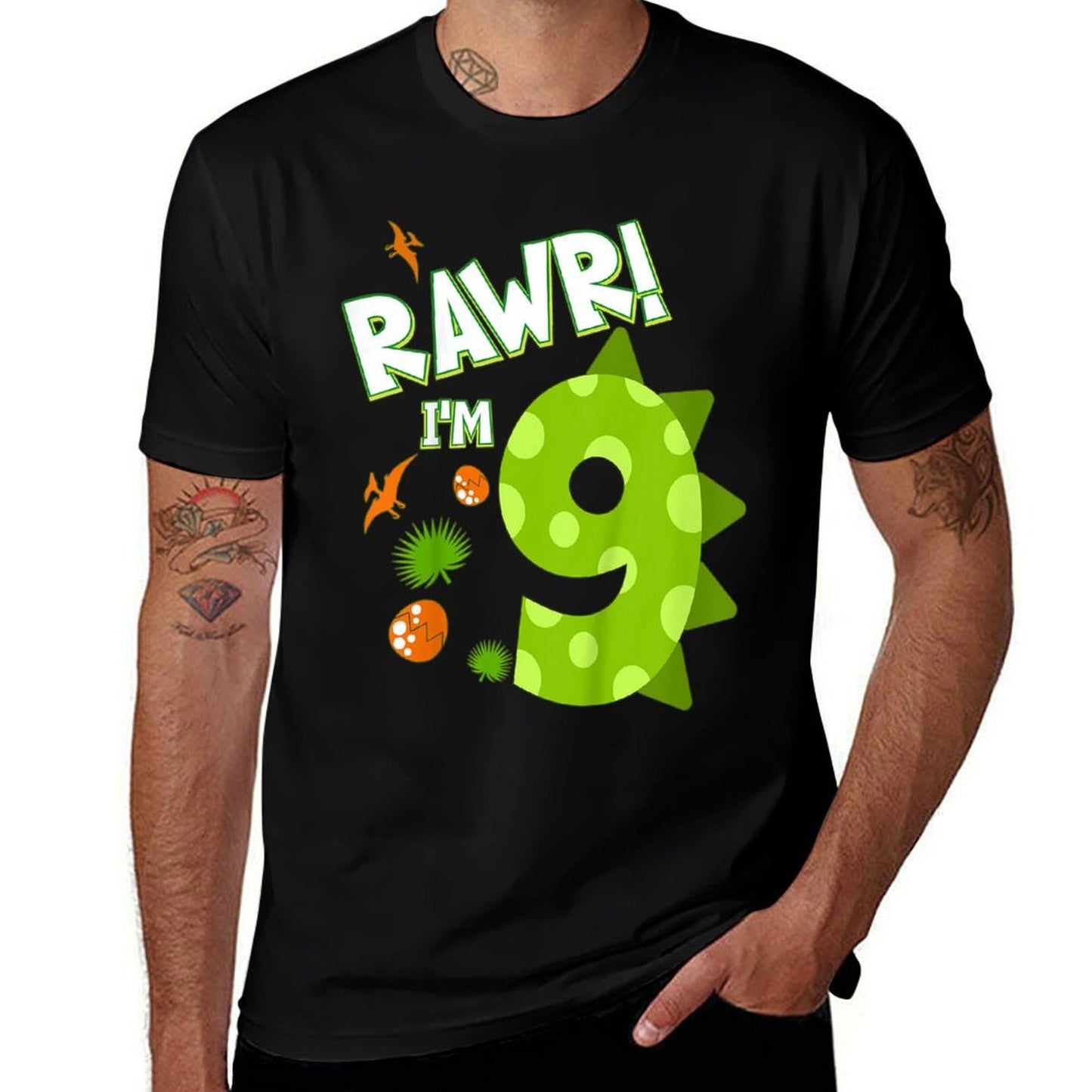 Kids Rawr I'm 9 Dinosaur 9th Birthday Boy Party Ninth Year Old  Stretchy T-Shirt