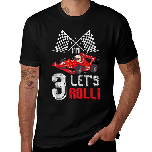 3 Birthday Racing Car 3 Years Old Let's Roll Toddler Boy  Wrinkle-resistant T-Shirt