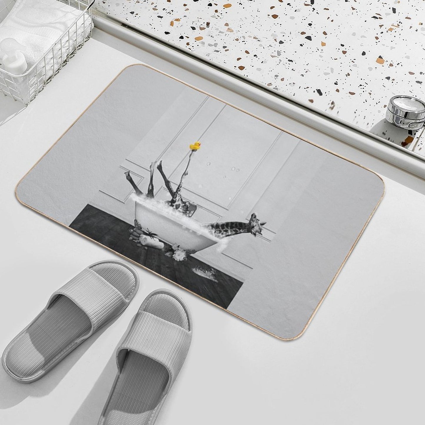 Giraffe on Bathtub Bubble Bath  Slip-Resistant Bath Mat