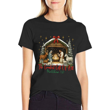 Jesus Nativity Scene The Greatest of All Merry Christmas  Trendy Pattern T-Shirt