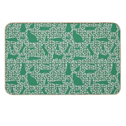 Prowler Print Leopard Cat Sihouettes in White  Easy To Clean Bath Mat