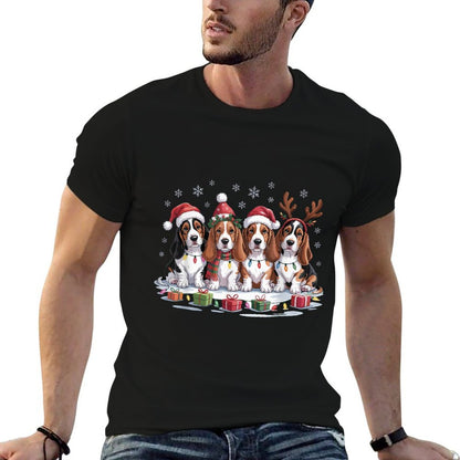 Cute Basset Hound Christmas Puppies Dog Lovers Funny Holiday  Easy-care T-Shirt