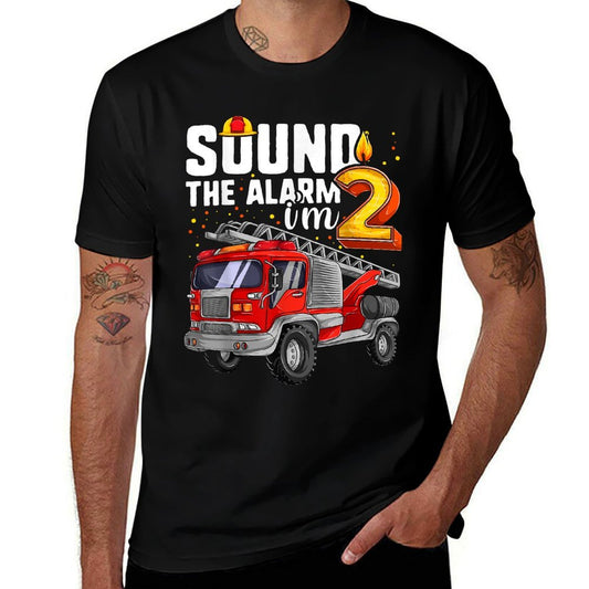 2 Years Old Firetruck, Birthday Toddler Firefighter  Heathered Texture T-Shirt