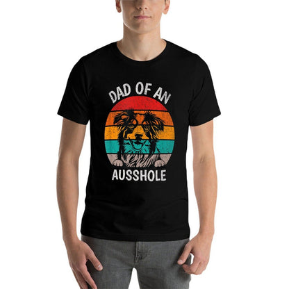 Funny Dad Of An Ausshole Australian Shepherd Aussie  Rolled Sleeves T-Shirt