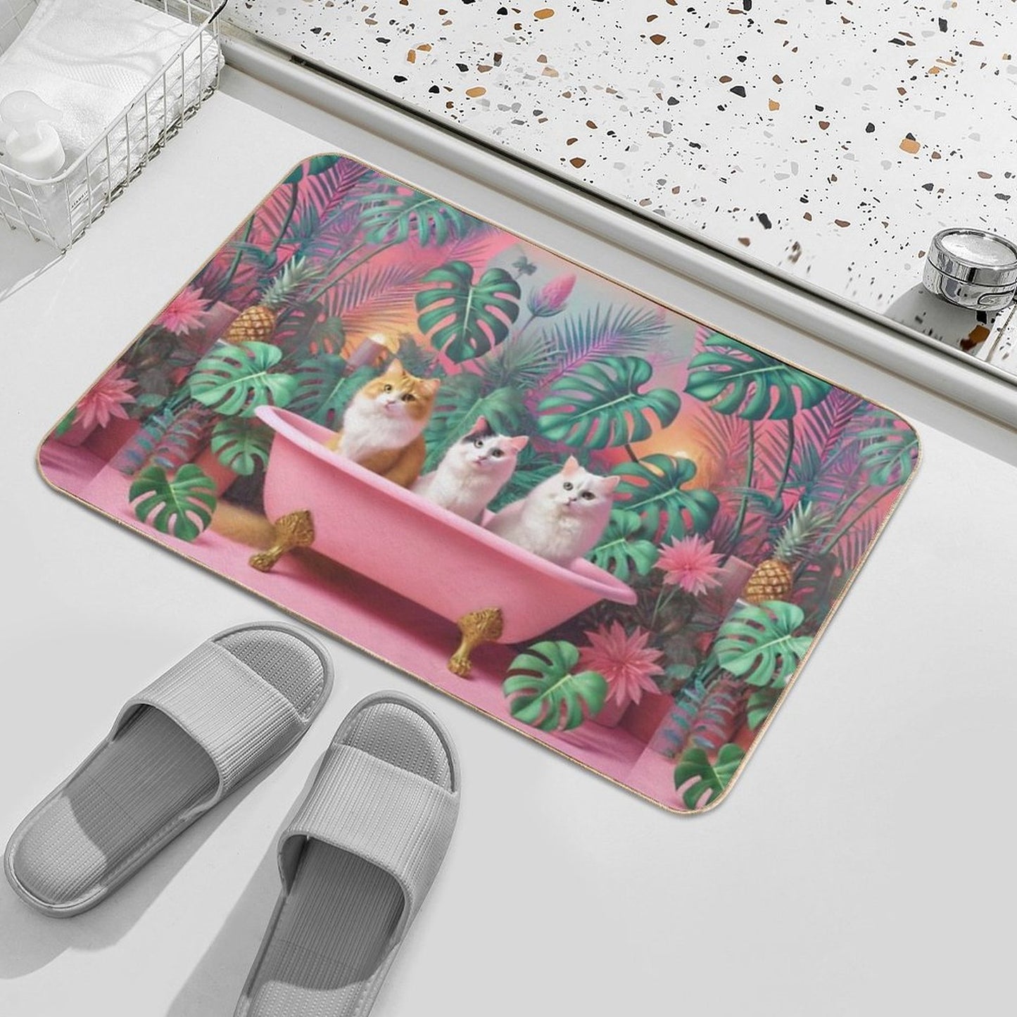 Cats Tropical Pink Bathtub Party  Multi-Purpose Bath Mat