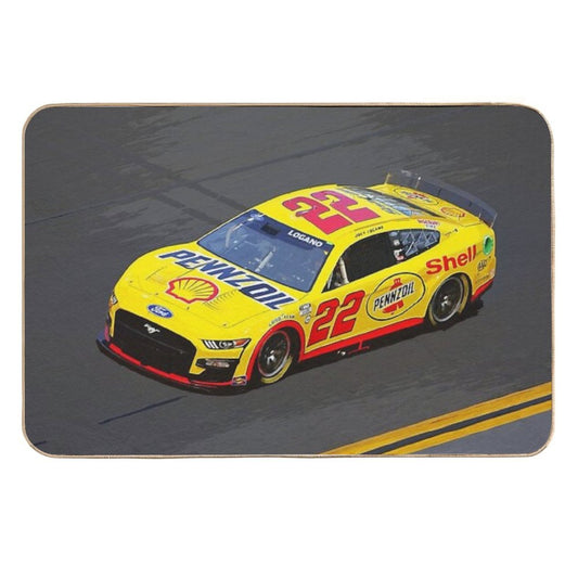 Joey Logano Racing His 2023 Nascar Racecar from Above  Slip-Resistant Bath Mat