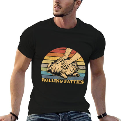 Cat Rolling Fatties Funny Unisex-Adults And Kids Black Polyester Cartoon Animal Cat  Breathable T-Shirt