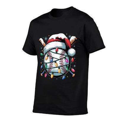 Christmas Baseball Boy Youth Kid Men Santa Hat Xmas Baseball  Versatile T-Shirt