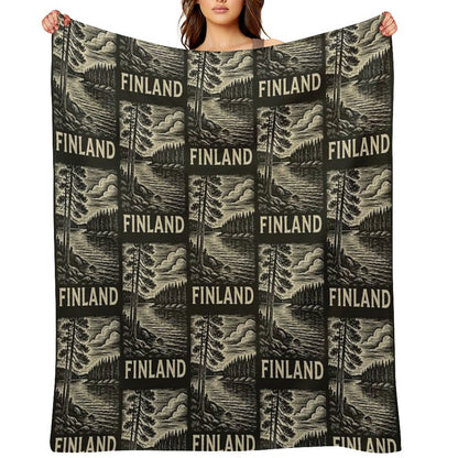Finland Linocut Style Quick-dry Throw Blanket
